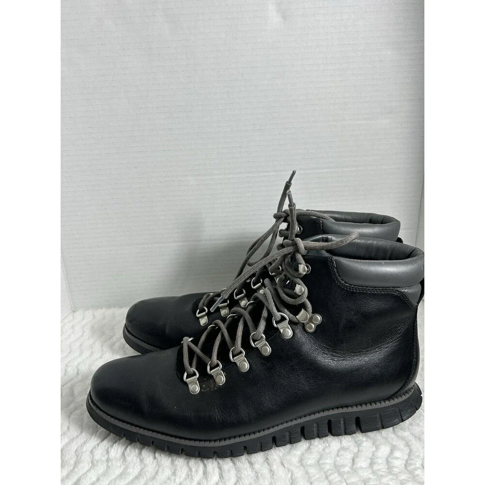 Cole Haan Boots Mens Size 12 Black ZEROGRAND Leather Lace Up Combat Ankle Hiker